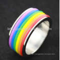 Lady design stainless steel rainbow band ring, rainbow promise rings jewelry